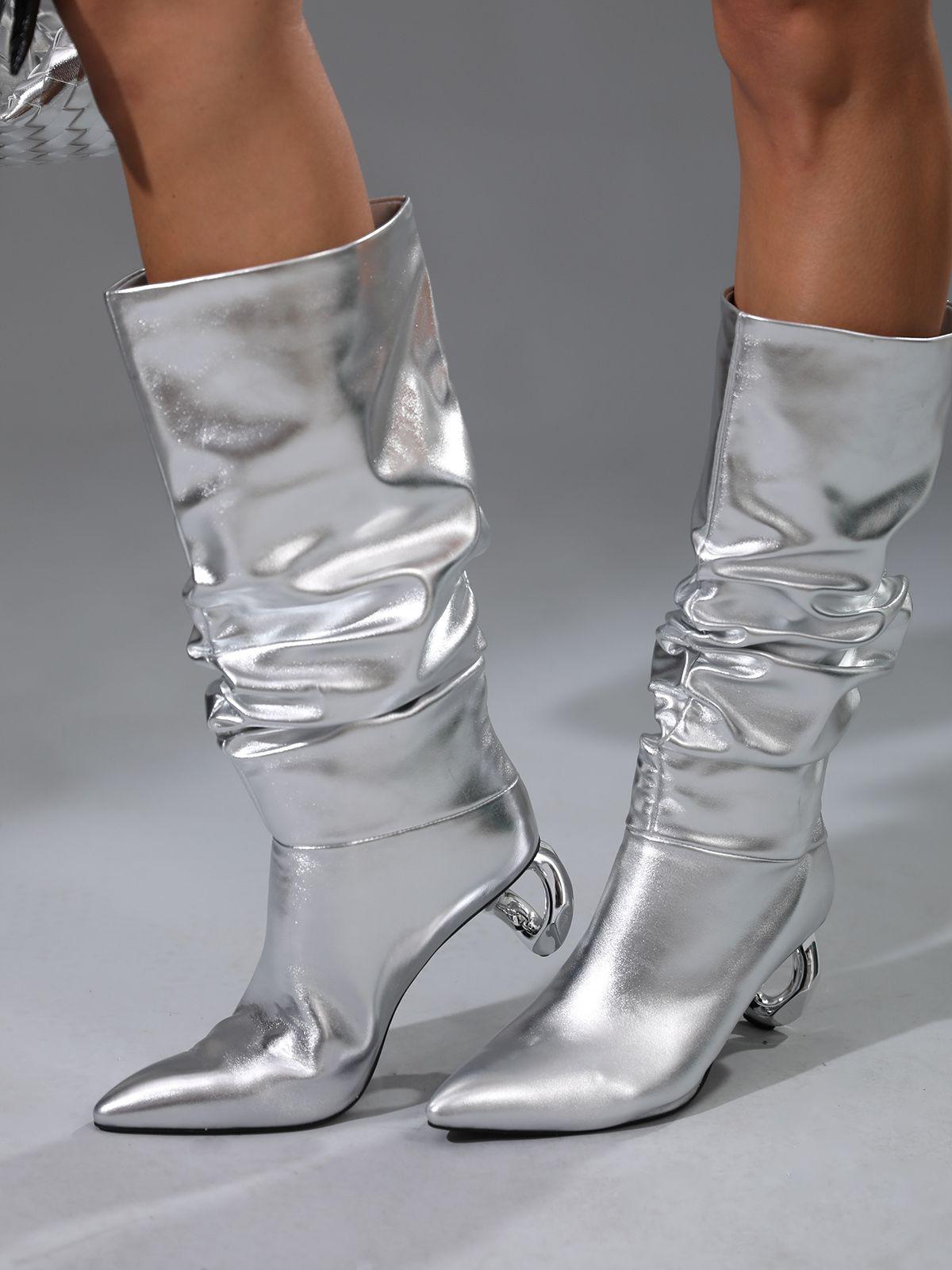 Courtney Leather Boots In Silver - Mew Mews Fashion