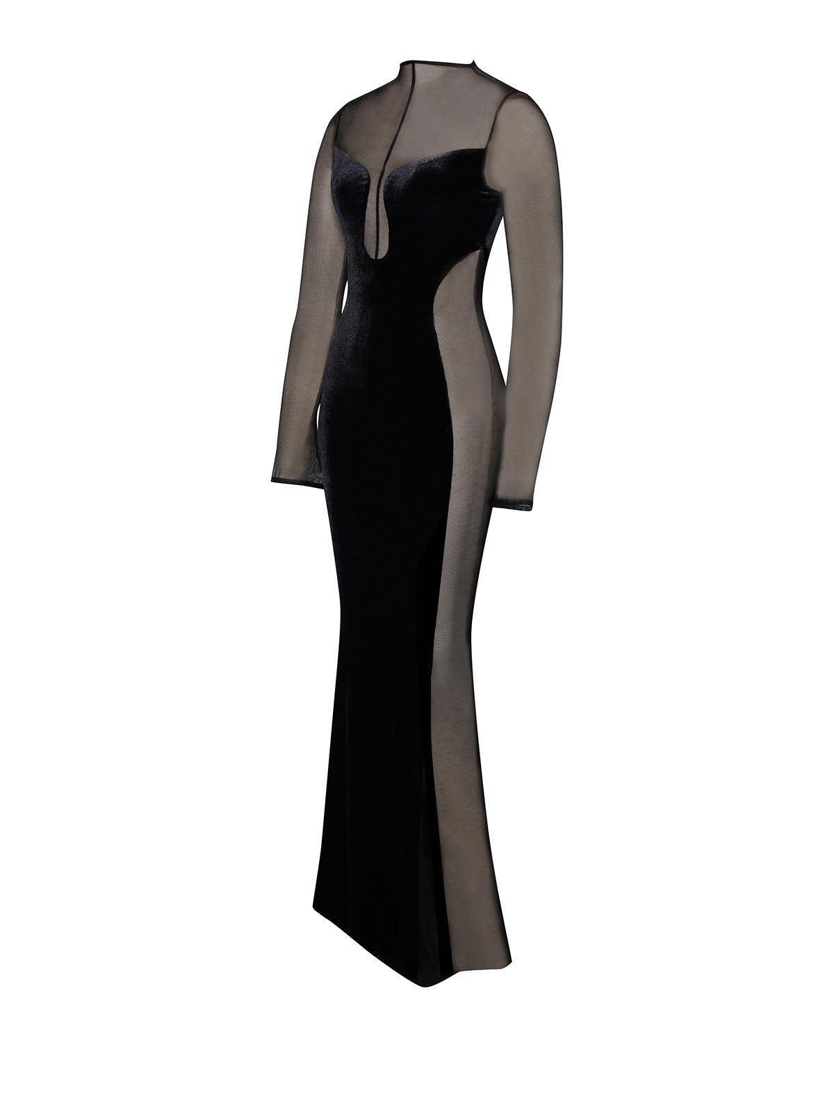 Dana Long Sleeve Mesh Maxi Dress In Black - Mew Mews Fashion