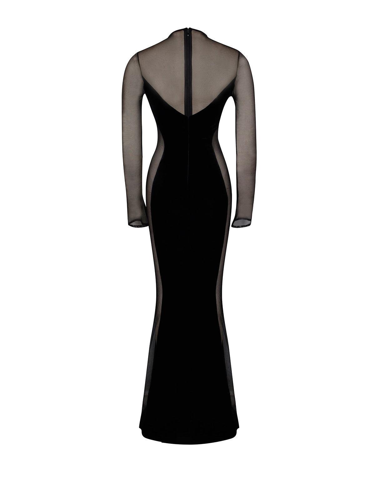 Dana Long Sleeve Mesh Maxi Dress In Black - Mew Mews Fashion