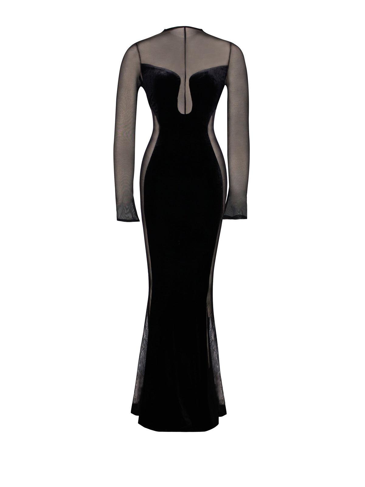 Dana Long Sleeve Mesh Maxi Dress In Black - Mew Mews Fashion