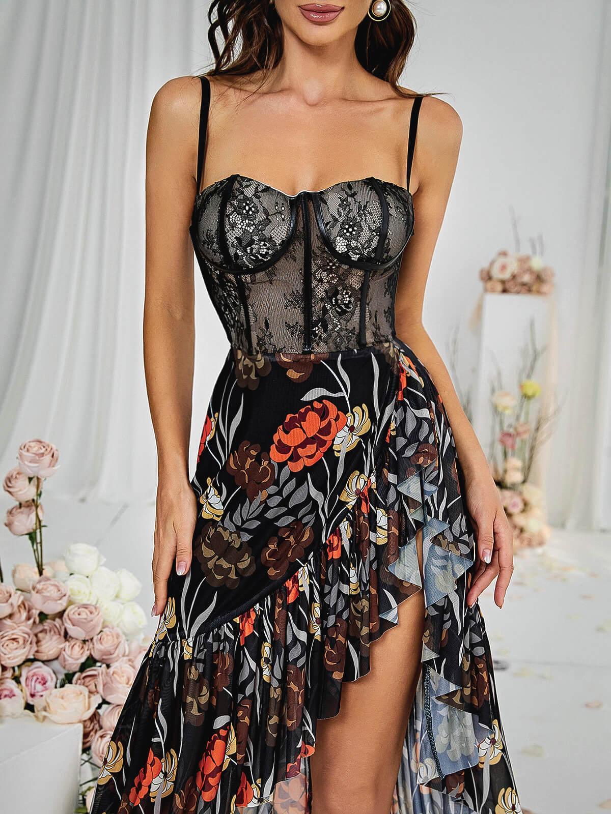 Deborah Mesh Floral Midi Dress - Mew Mews Fashion