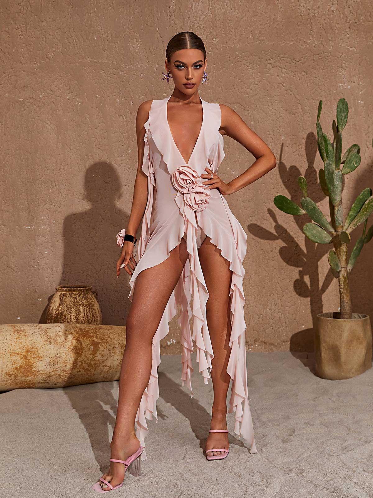 Delilah Plunge Mesh Top In Pink - Mew Mews Fashion