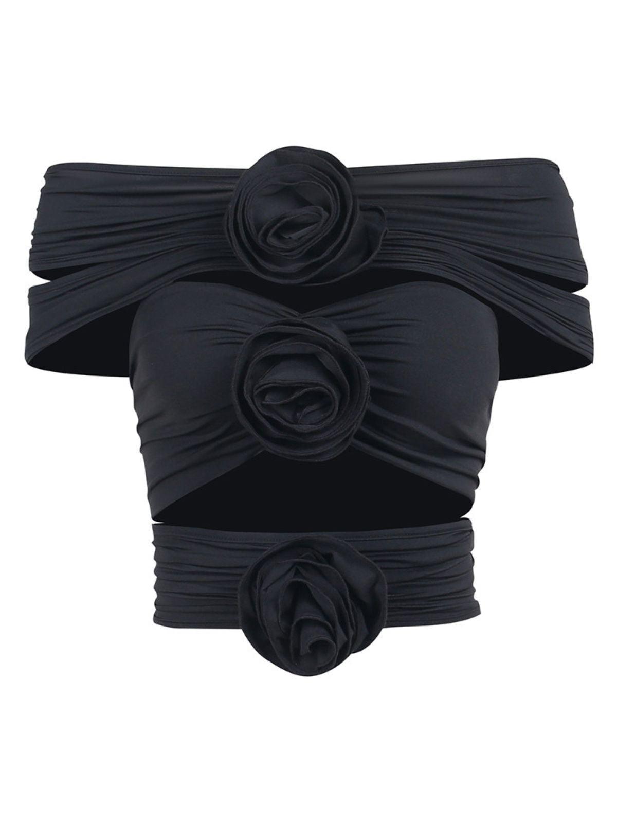 Demetria Flower Cutout Top In Black - Mew Mews Fashion