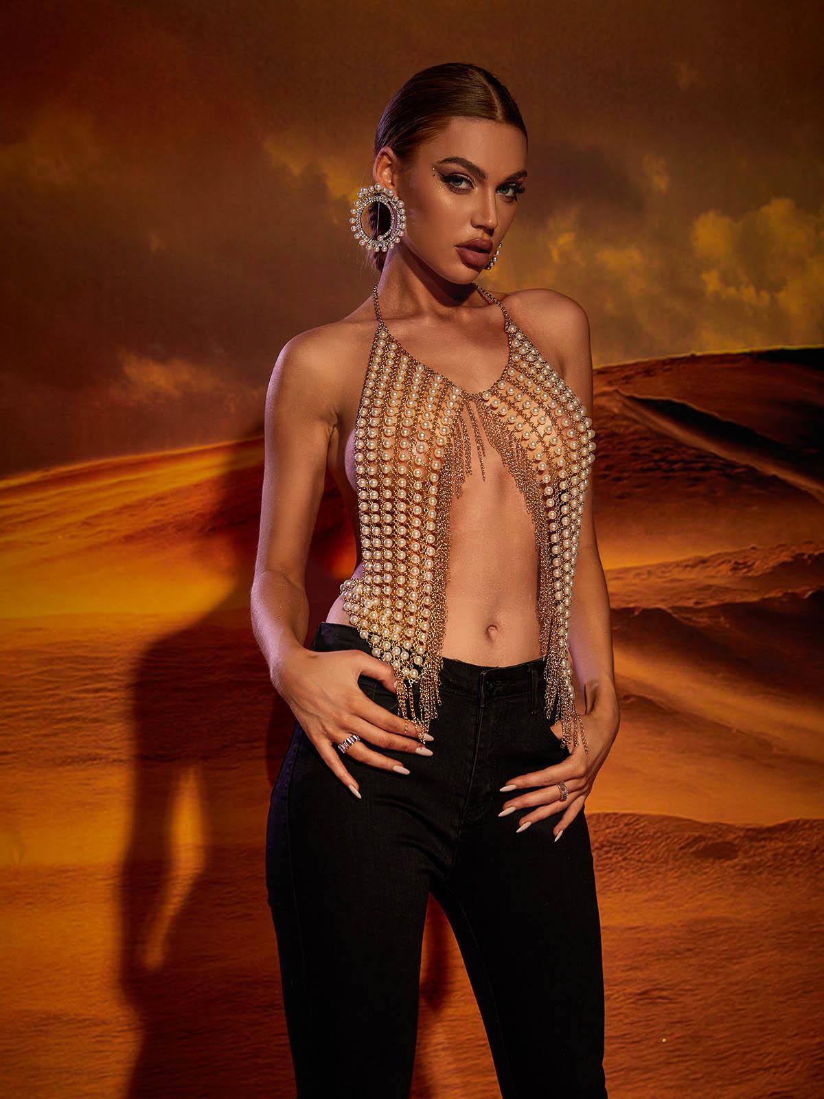 Desiree Pearl Woven Beaded Top - Mew Mews Fashion