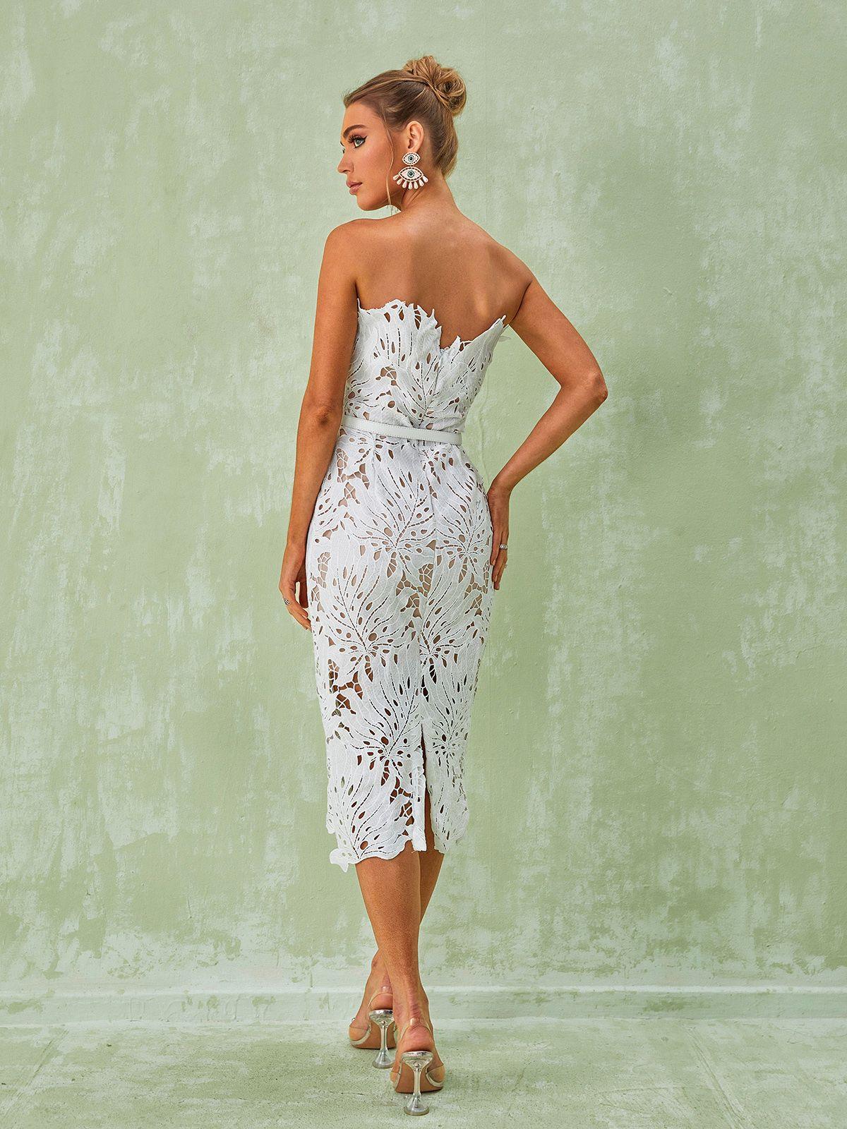 Despina White Lace Midi Dress - Mew Mews Fashion