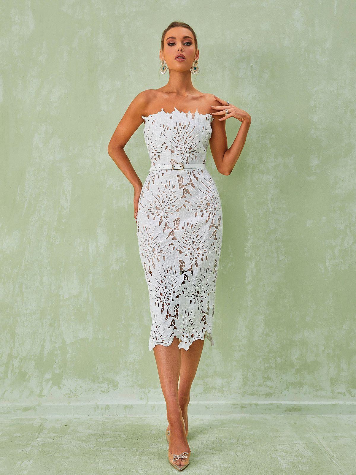 Despina White Lace Midi Dress - Mew Mews Fashion