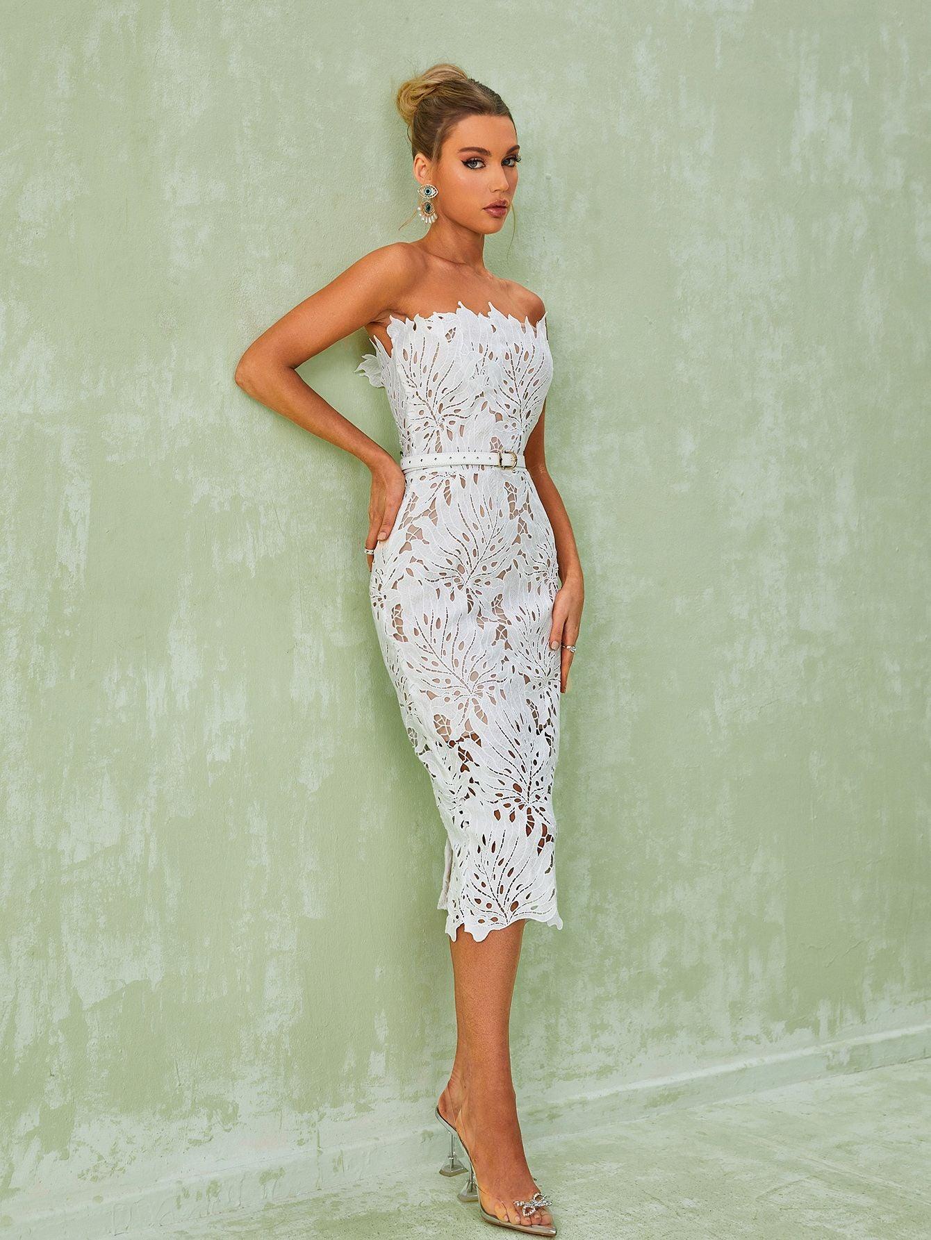 Despina White Lace Midi Dress - Mew Mews Fashion