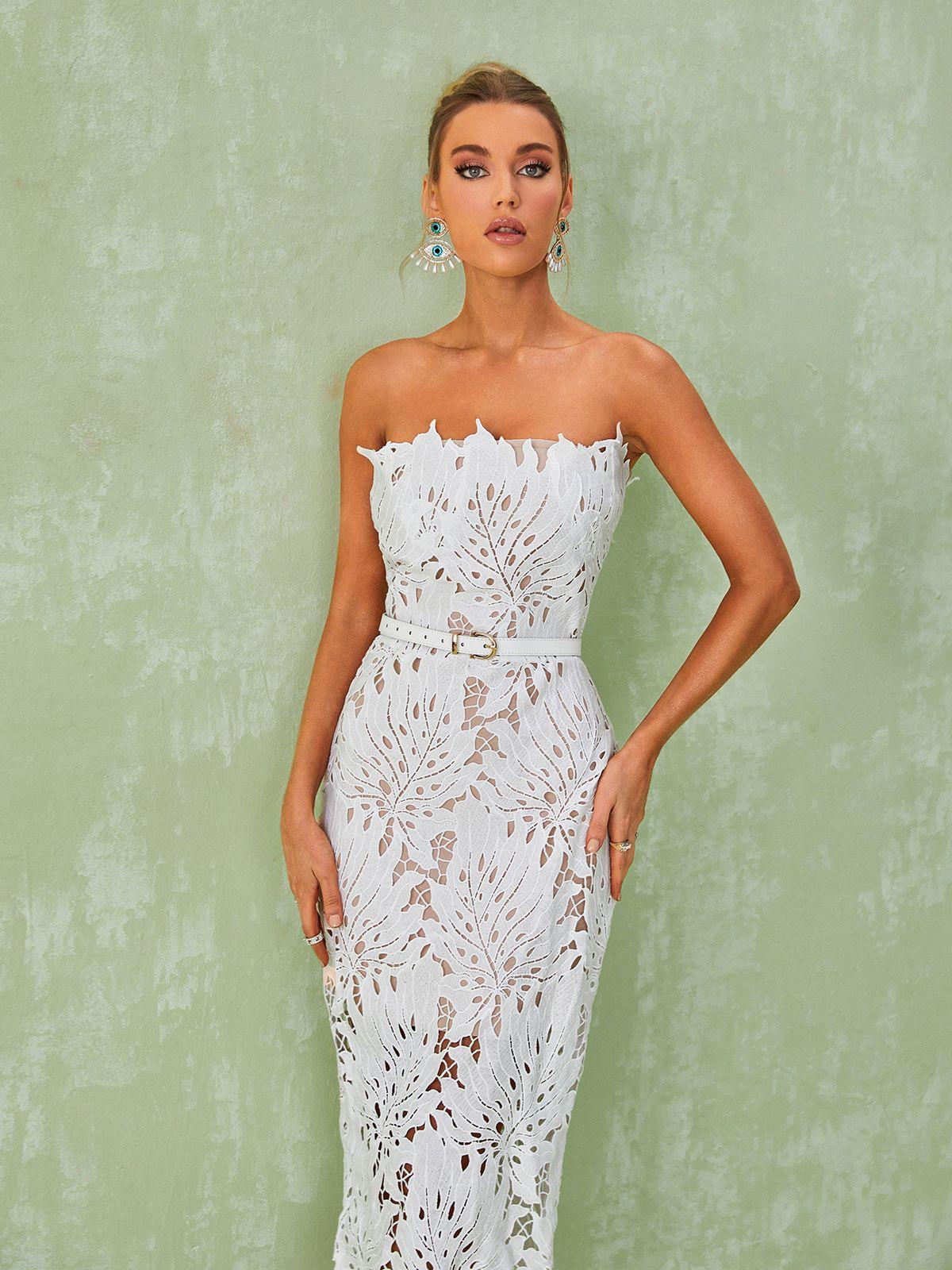 Despina White Lace Midi Dress - Mew Mews Fashion