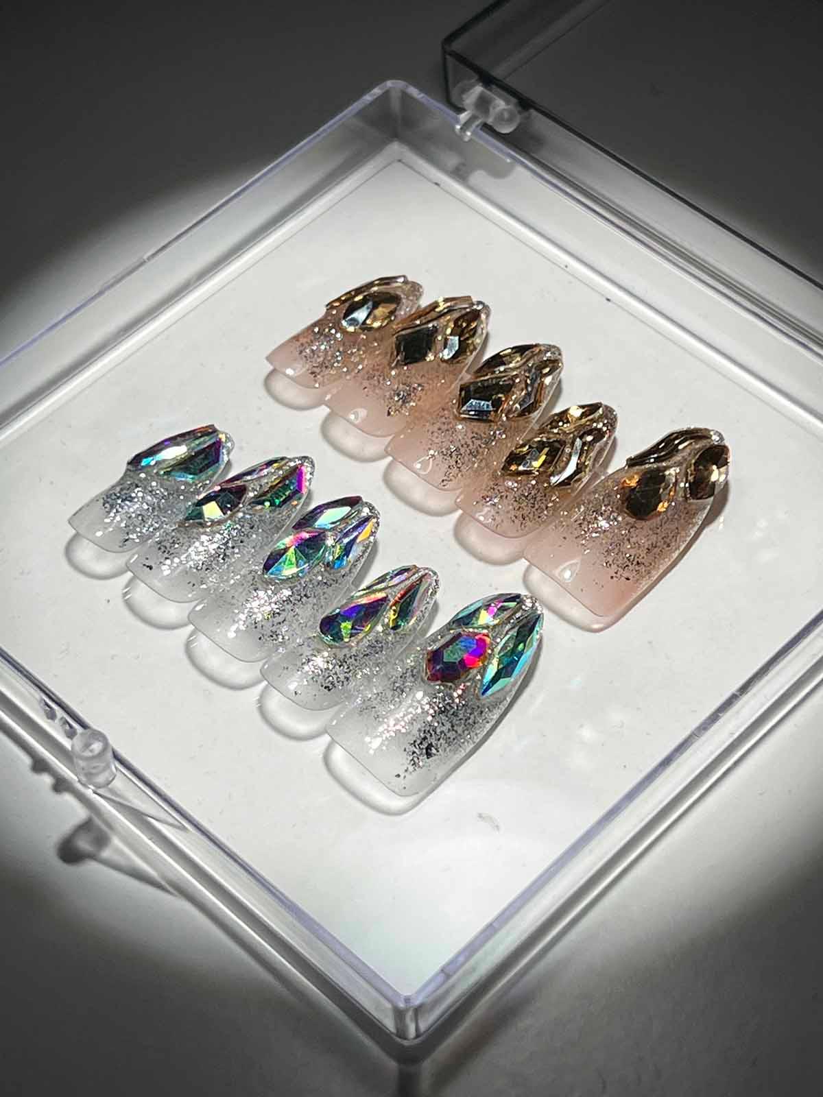 Glitter Crystal Multi Handmade Press On Nails - Mew Mews Fashion