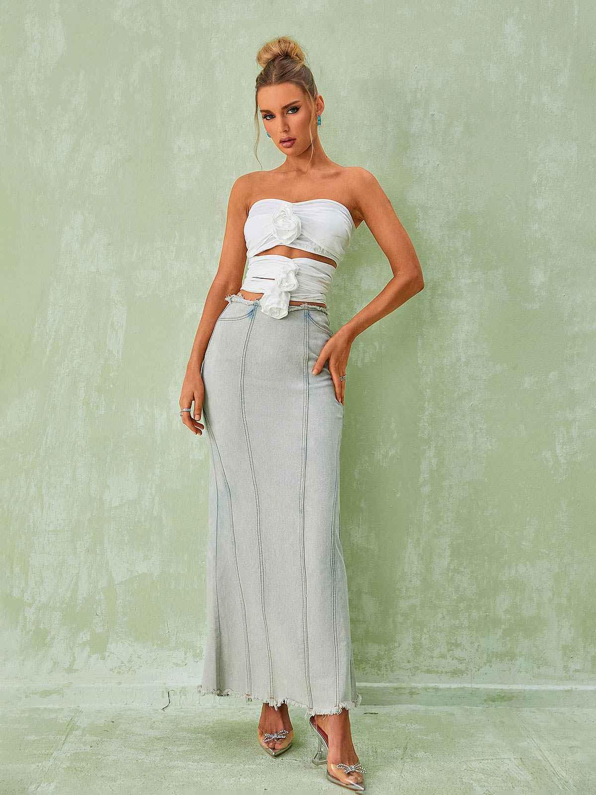 Dominique Denim Skirt - Mew Mews Fashion