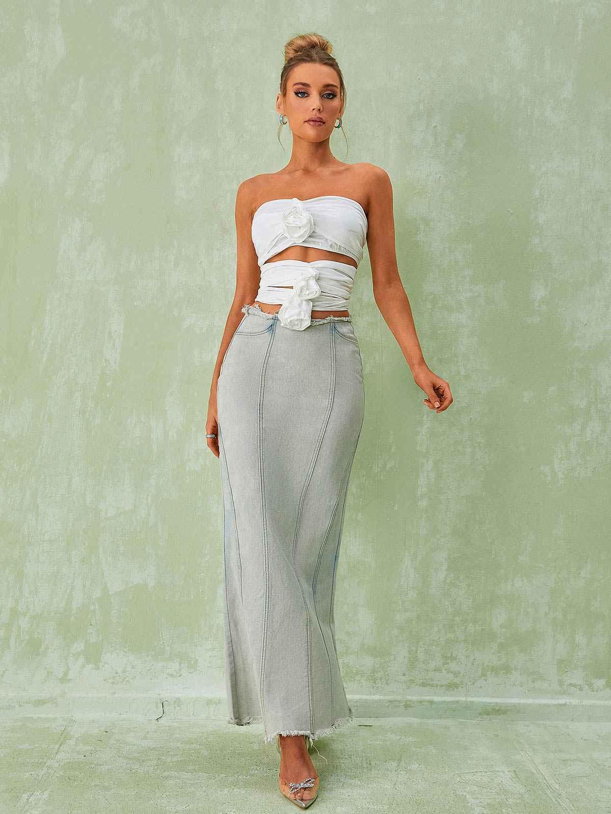 Dominique Denim Skirt - Mew Mews Fashion