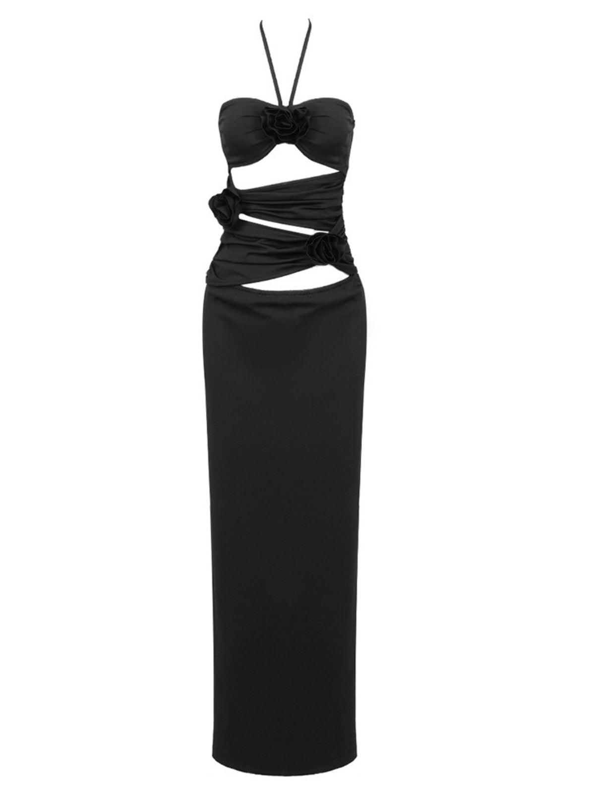 Dorcas Halterneck Cutout Maxi Dress In Black - Mew Mews Fashion
