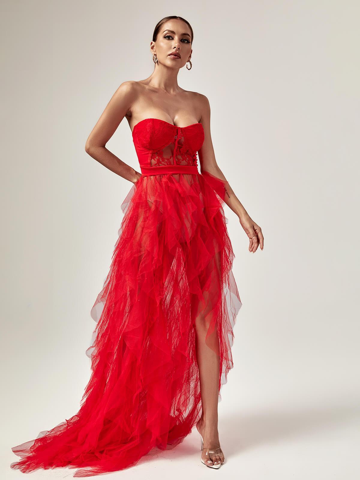 Dorothy Tulle Maxi Dress In Red - Mew Mews Fashion