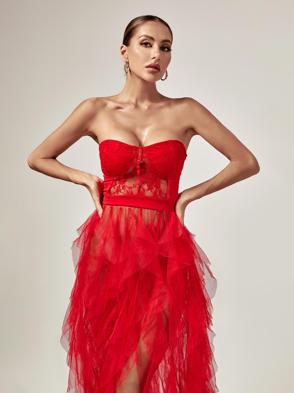Dorothy Tulle Maxi Dress In Red - Mew Mews Fashion