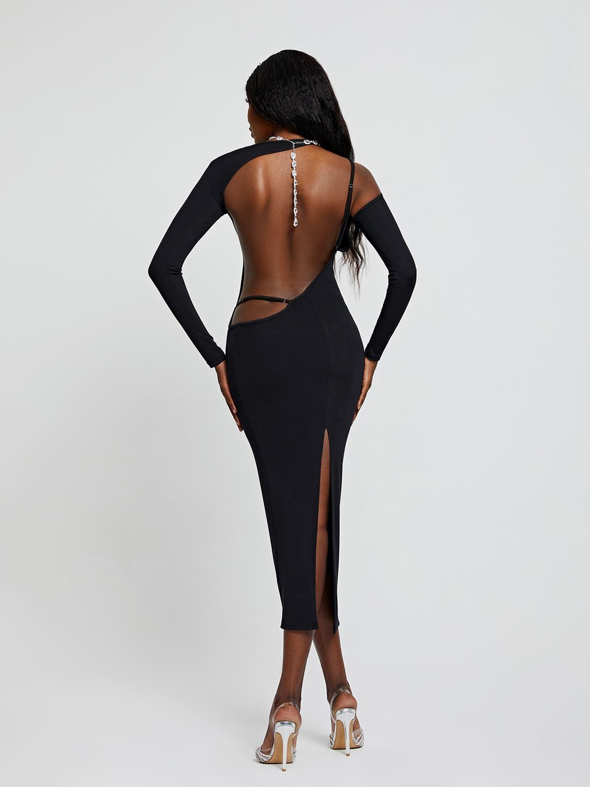 Dove Long Sleeve Backless Midi Dress - Mew Mews Fashion