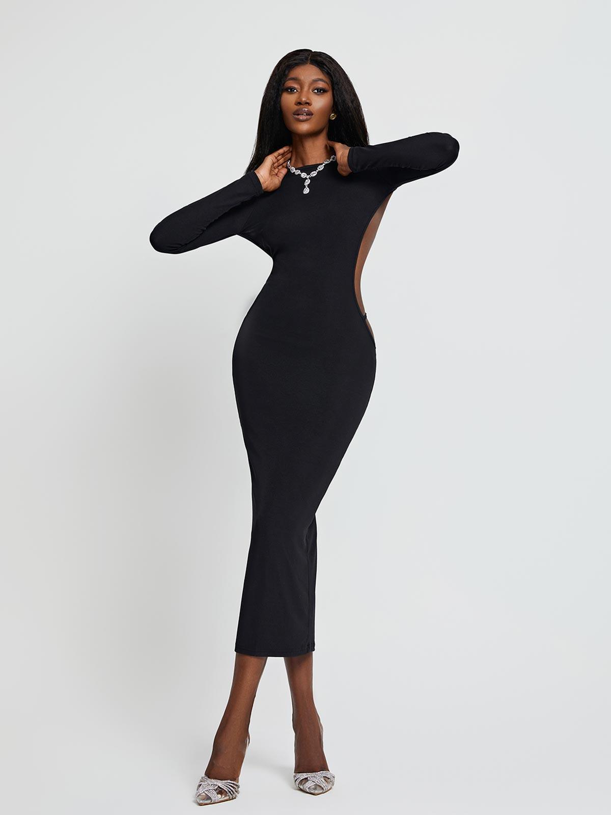 Dove Long Sleeve Backless Midi Dress - Mew Mews Fashion