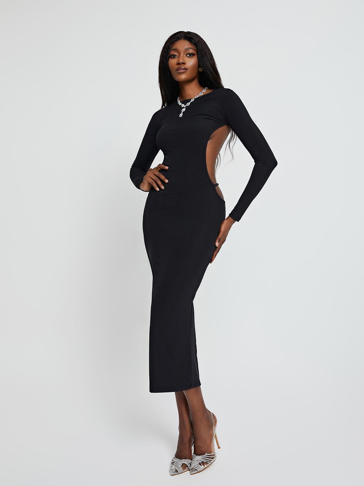 Dove Long Sleeve Backless Midi Dress - Mew Mews Fashion