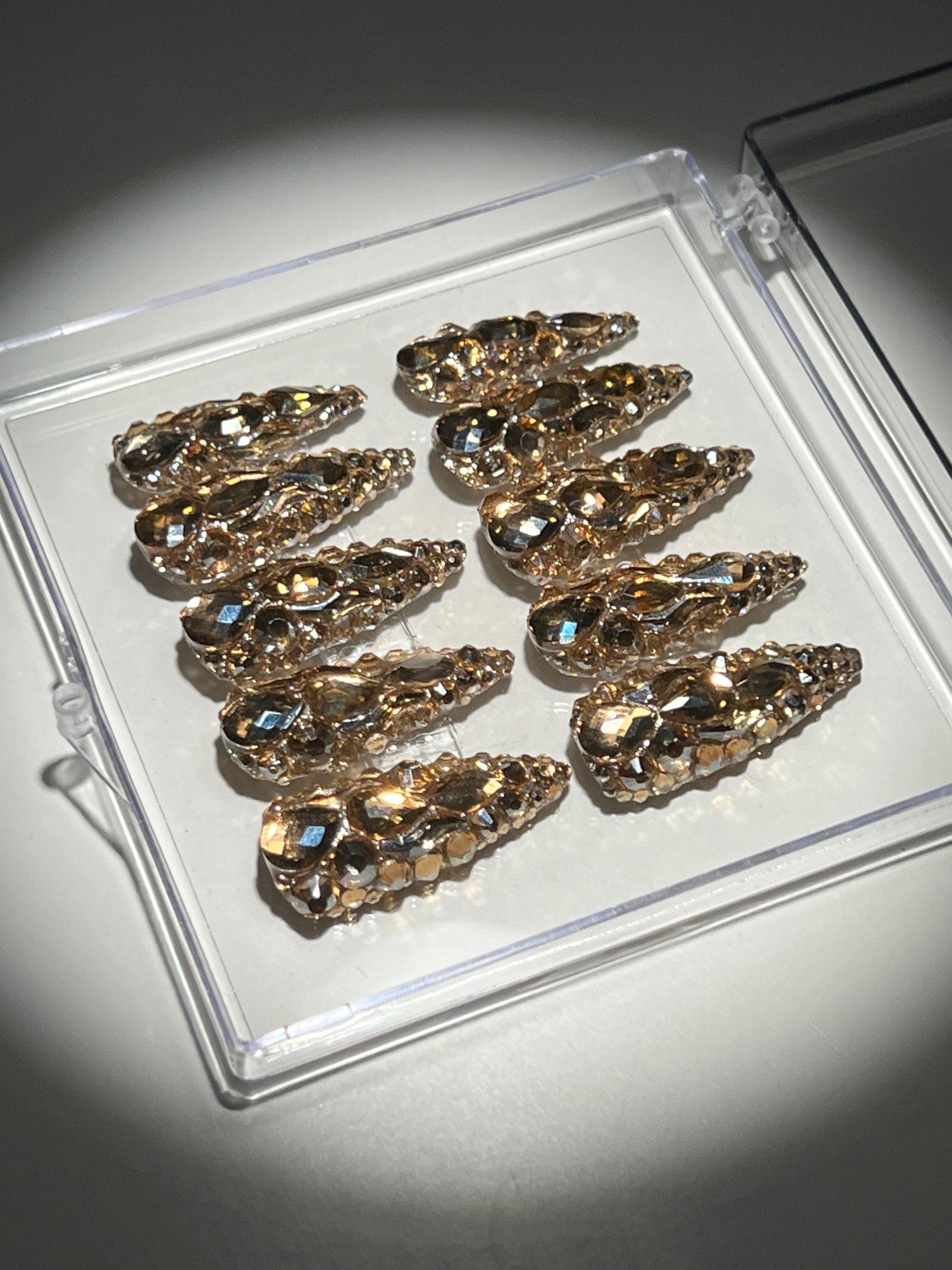 Champagne Crystal Stilleto Handmade Press On Nails - Mew Mews Fashion