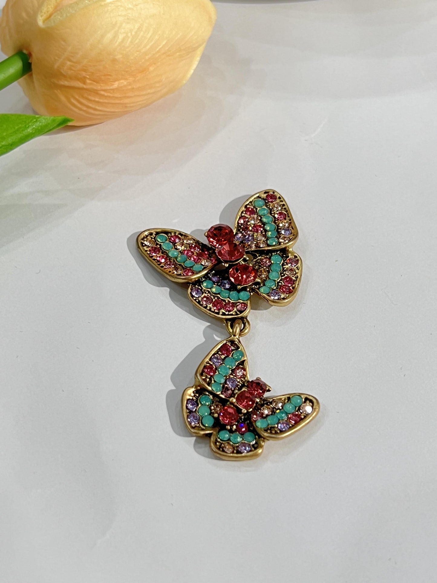 Eisa Rhinestone Butterfly Earrings