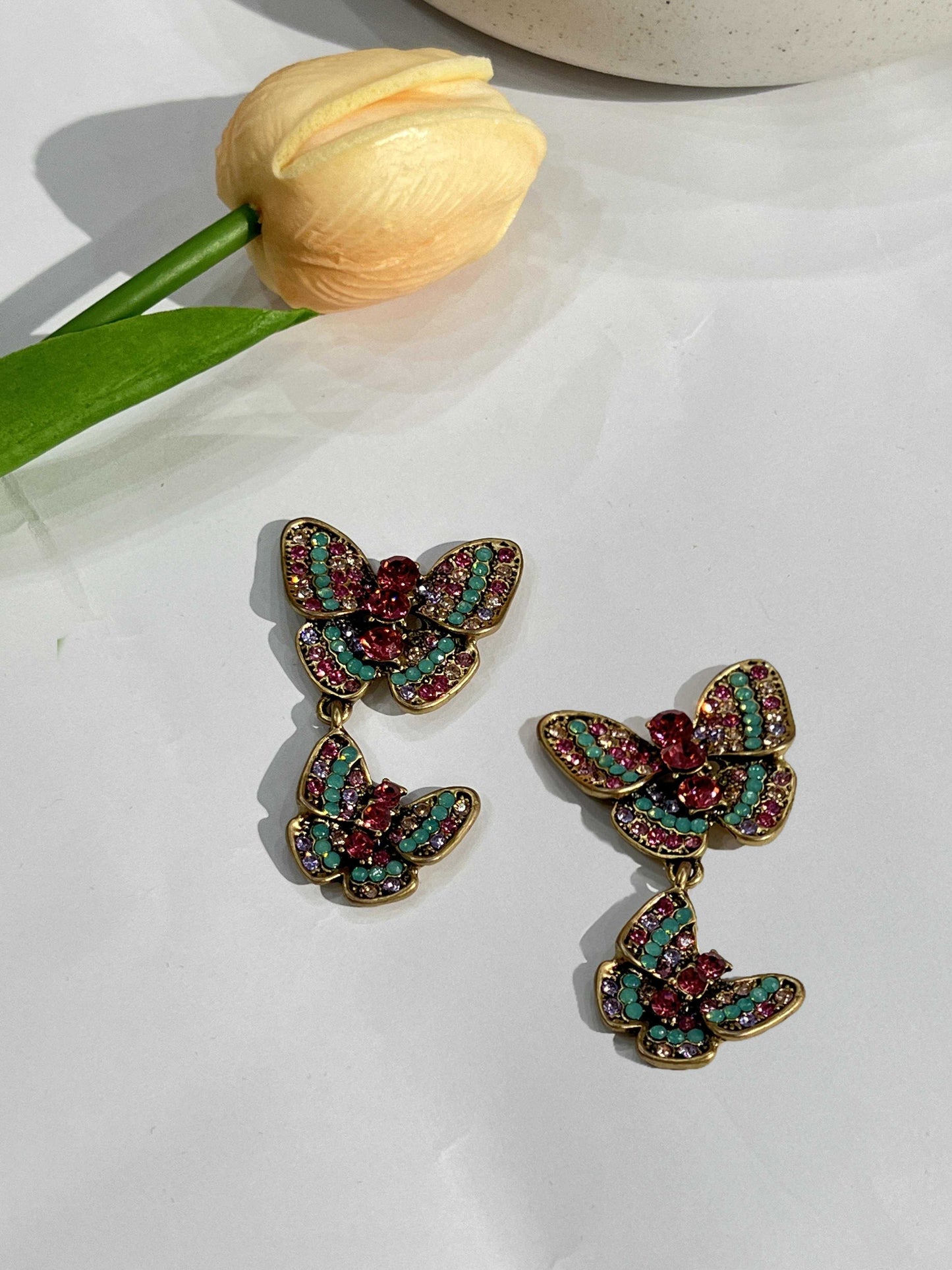 Eisa Rhinestone Butterfly Earrings