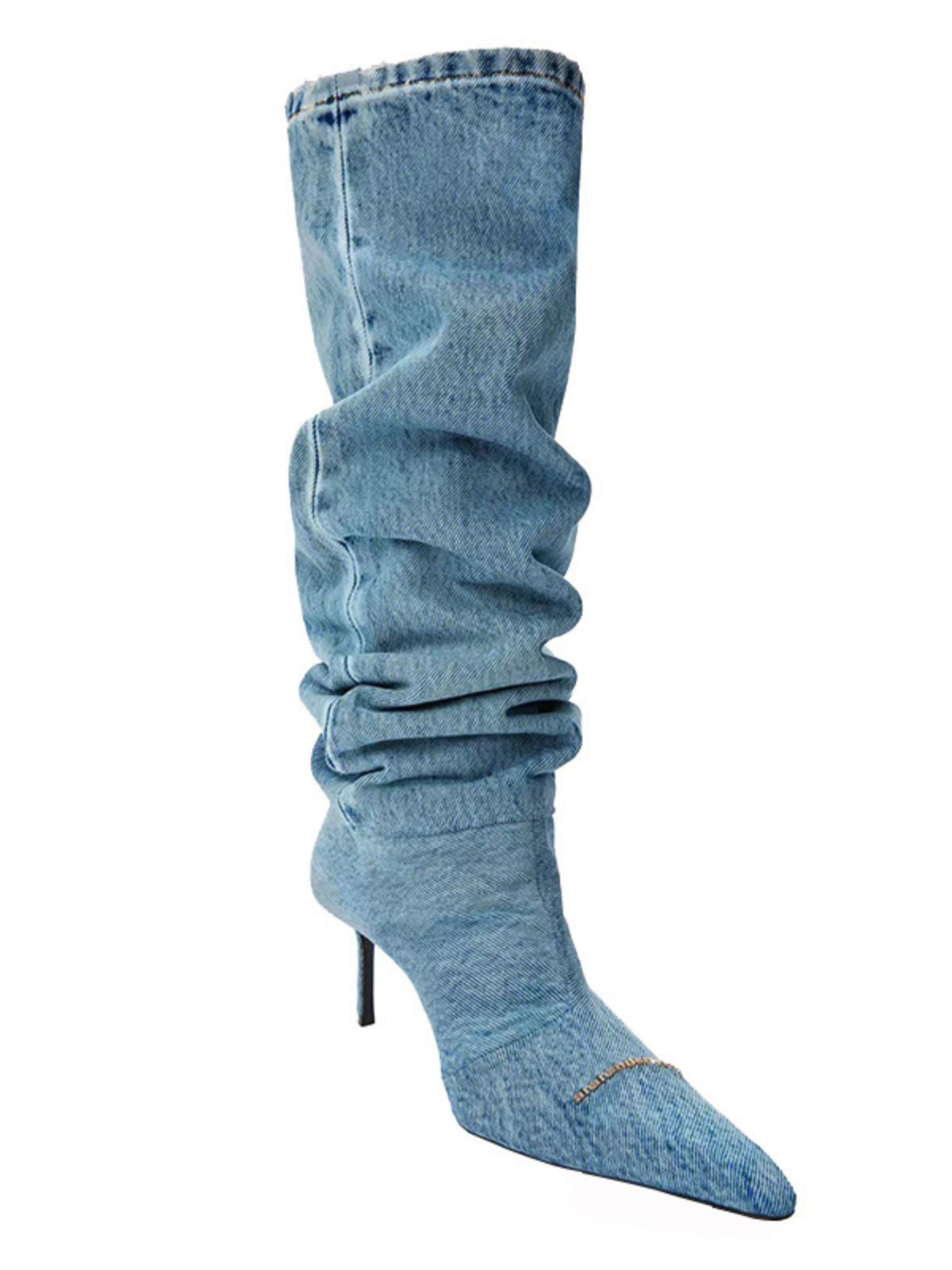 Elais Ruched Crystal Denim Boots