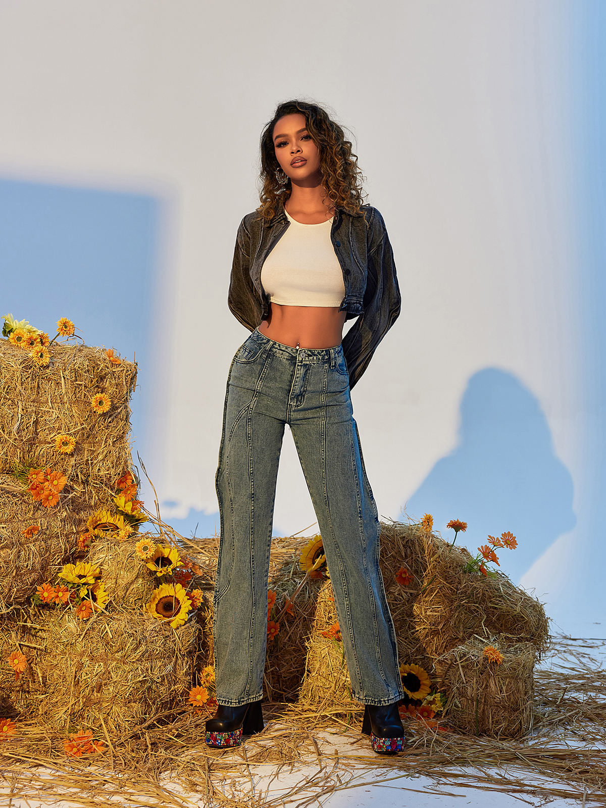 Eleanore Long Sleeve Wave Denim Jacket