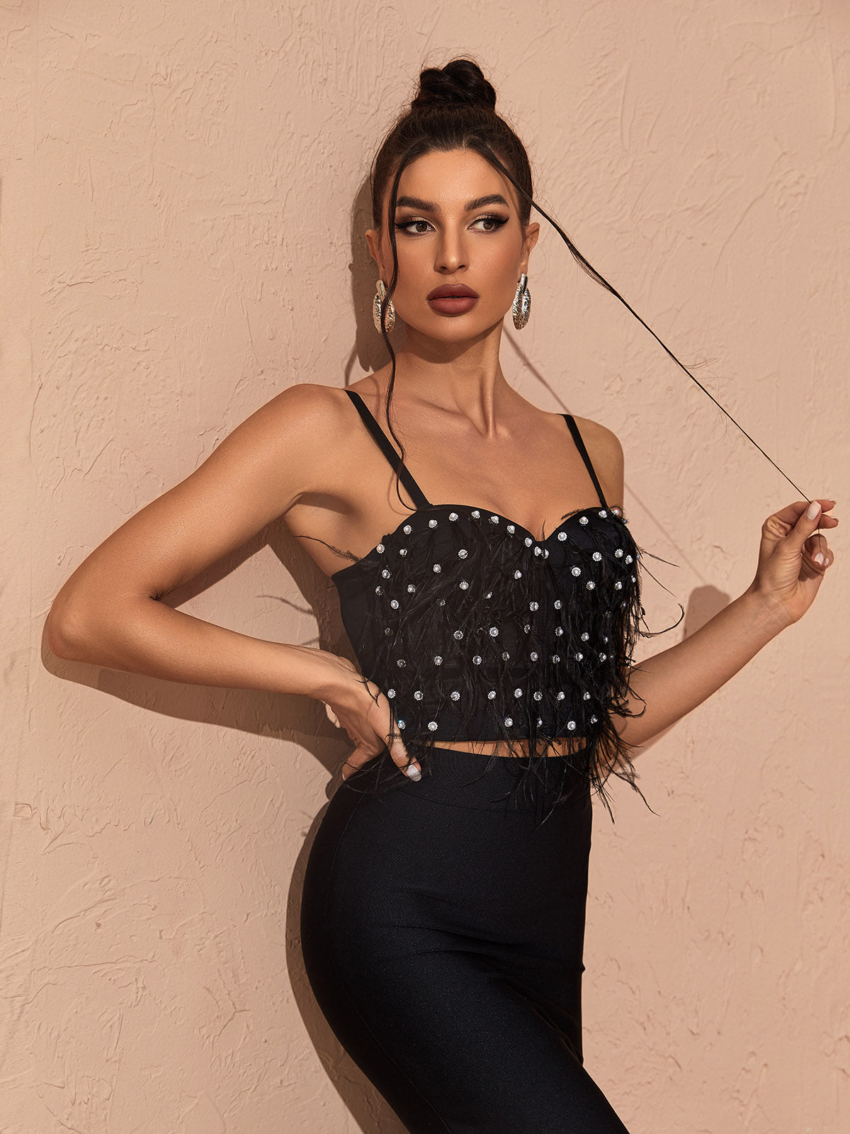 Emmett Spaghetti Feather Embellished Top