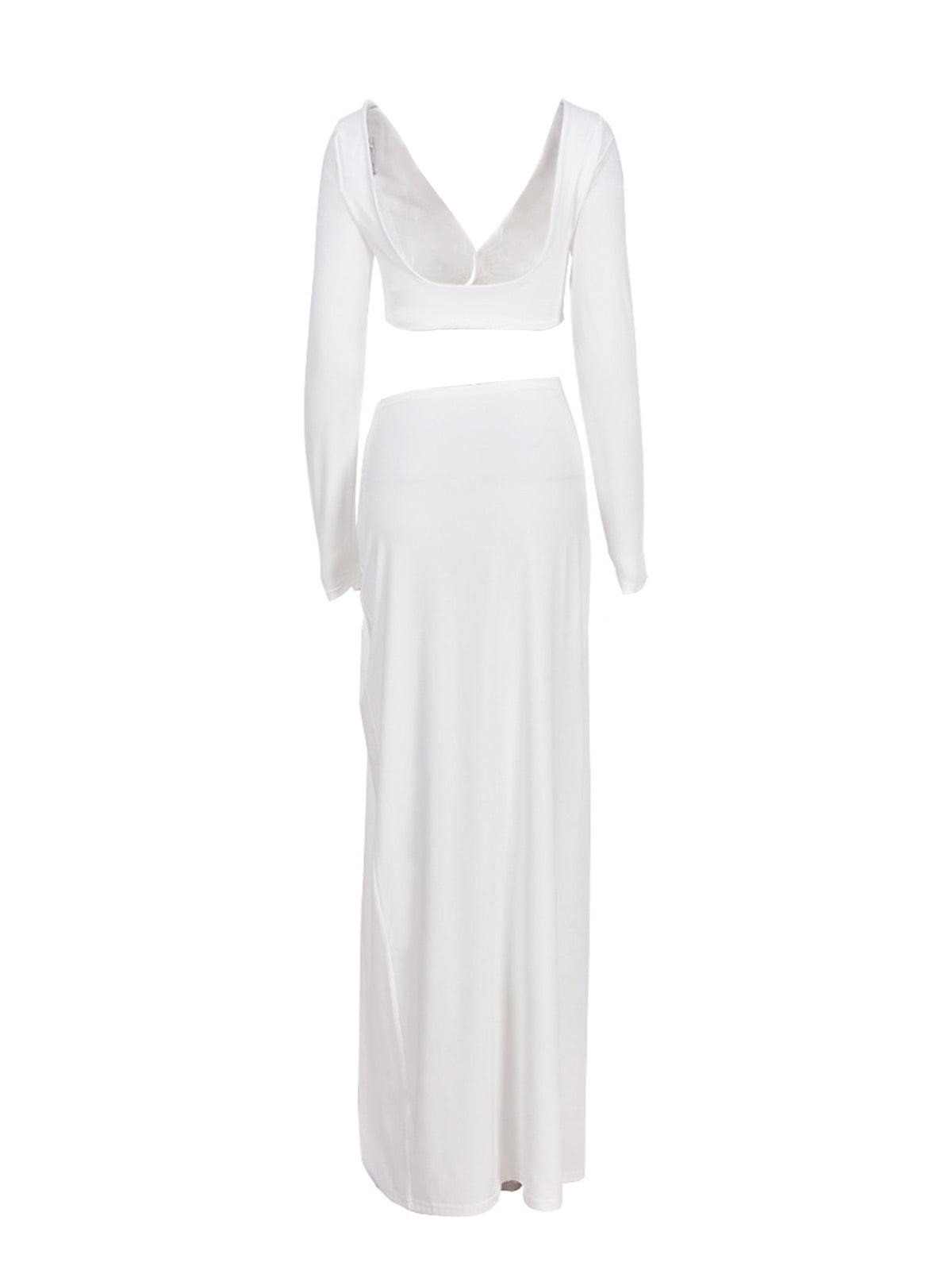 Este Long Sleeve Ruched Split Set In White - Mew Mews Fashion