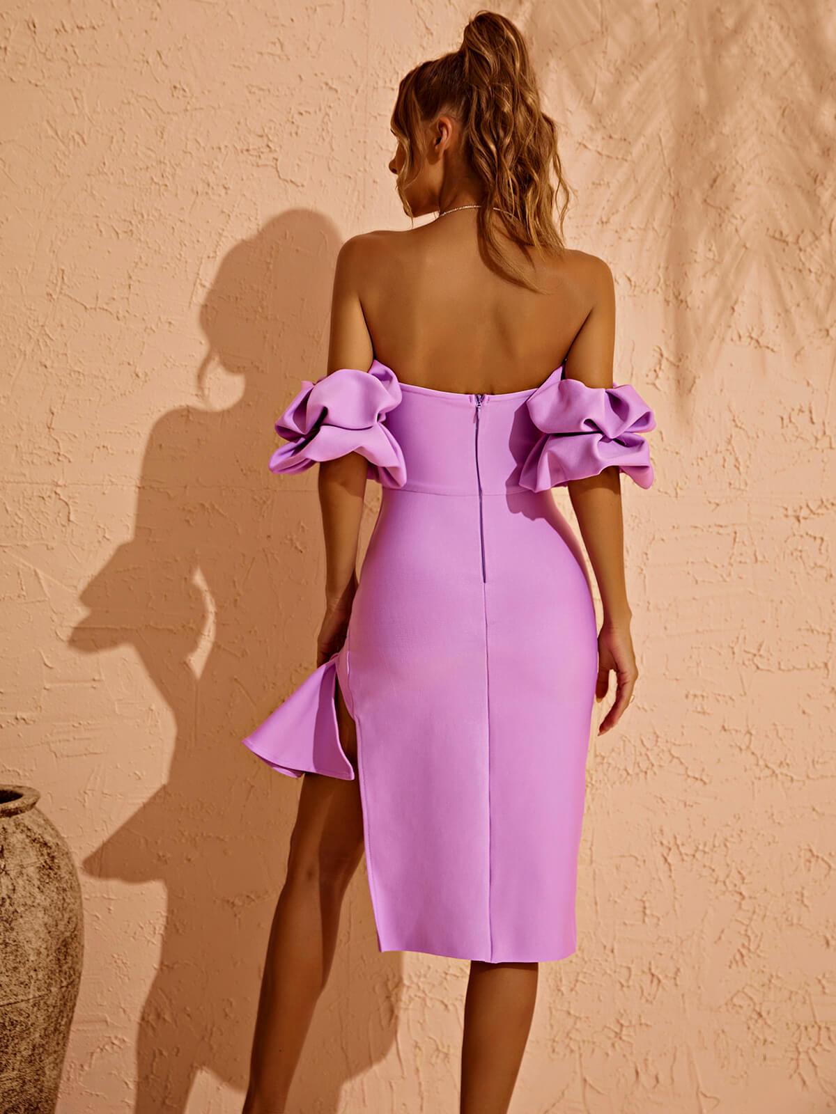 Fallon Off Shoulder Puff Sleeves Bandage Dress - Mew Mews Fashion