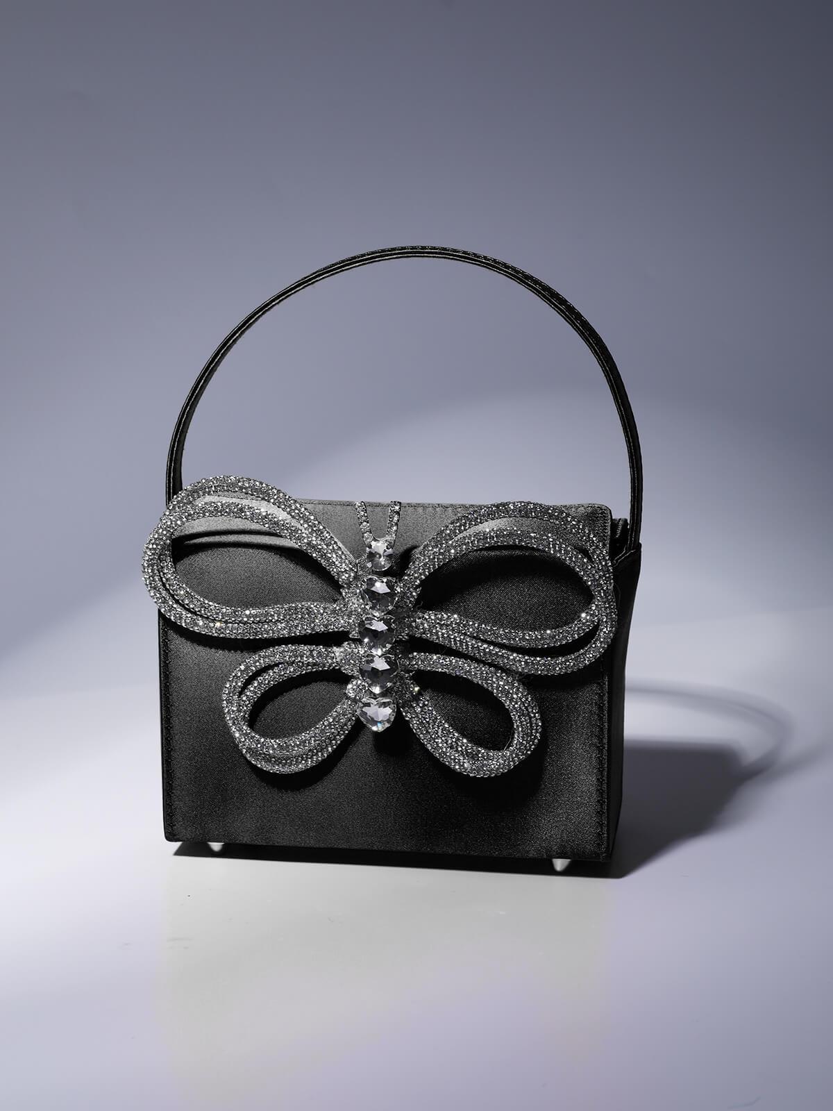 Fia Crystal Butterfly Clutch In Black - Mew Mews Fashion