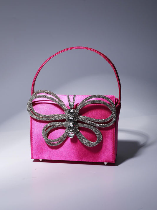 Fia Crystal Butterfly Clutch In Hot Pink - Mew Mews Fashion
