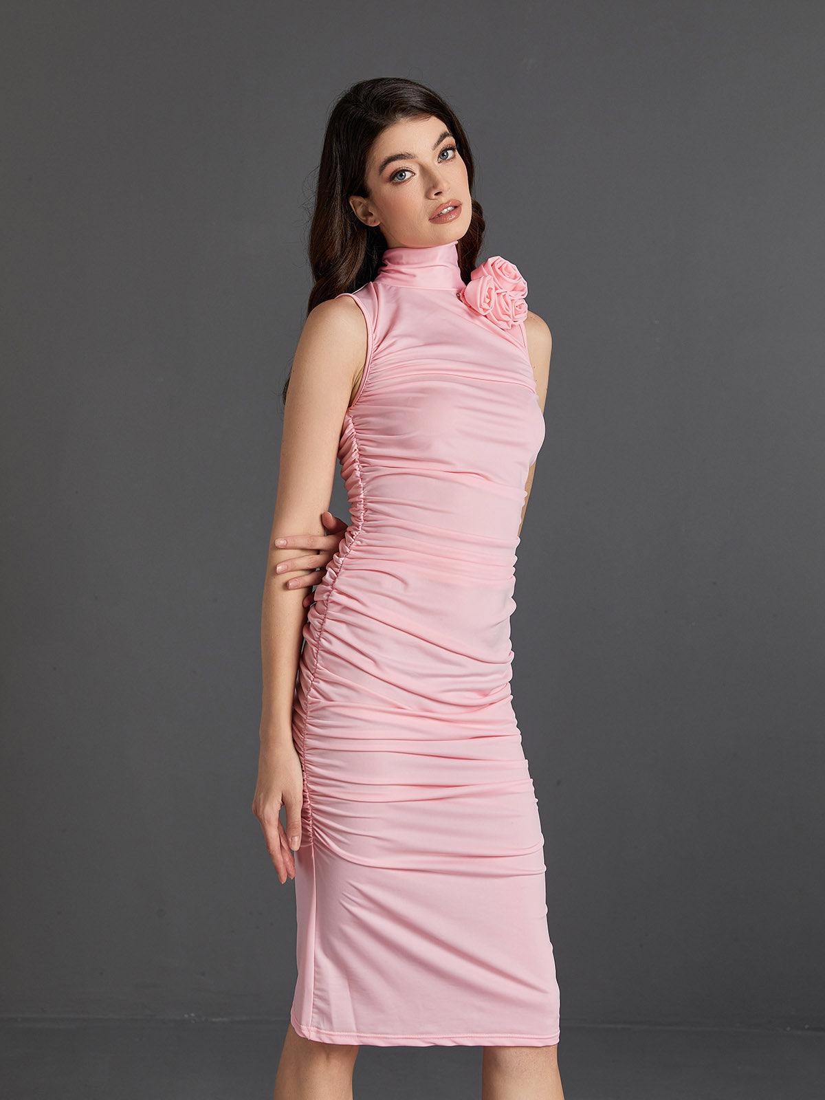 Fionnuala Flower Ruched Midi Dress - Mew Mews Fashion