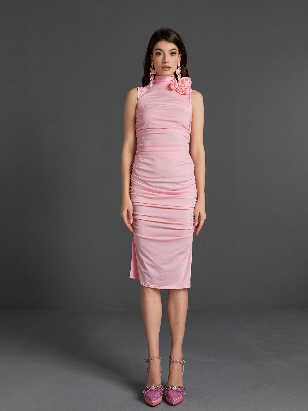 Fionnuala Flower Ruched Midi Dress - Mew Mews Fashion