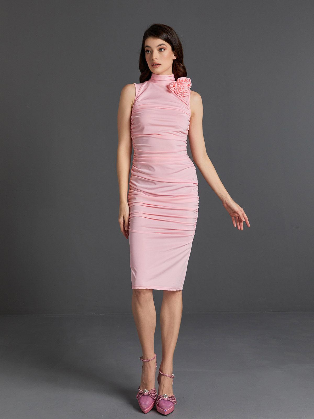 Fionnuala Flower Ruched Midi Dress - Mew Mews Fashion