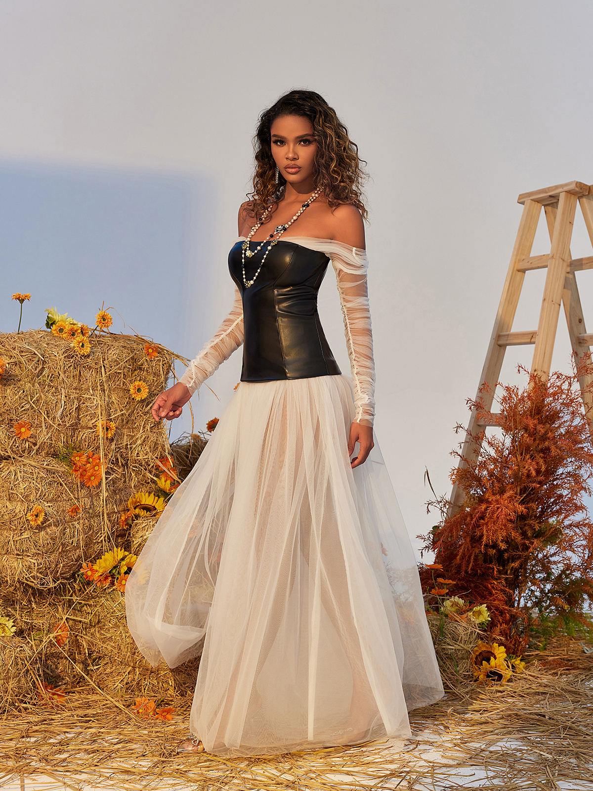 Gasira Patchwork Tulle Maxi Dress