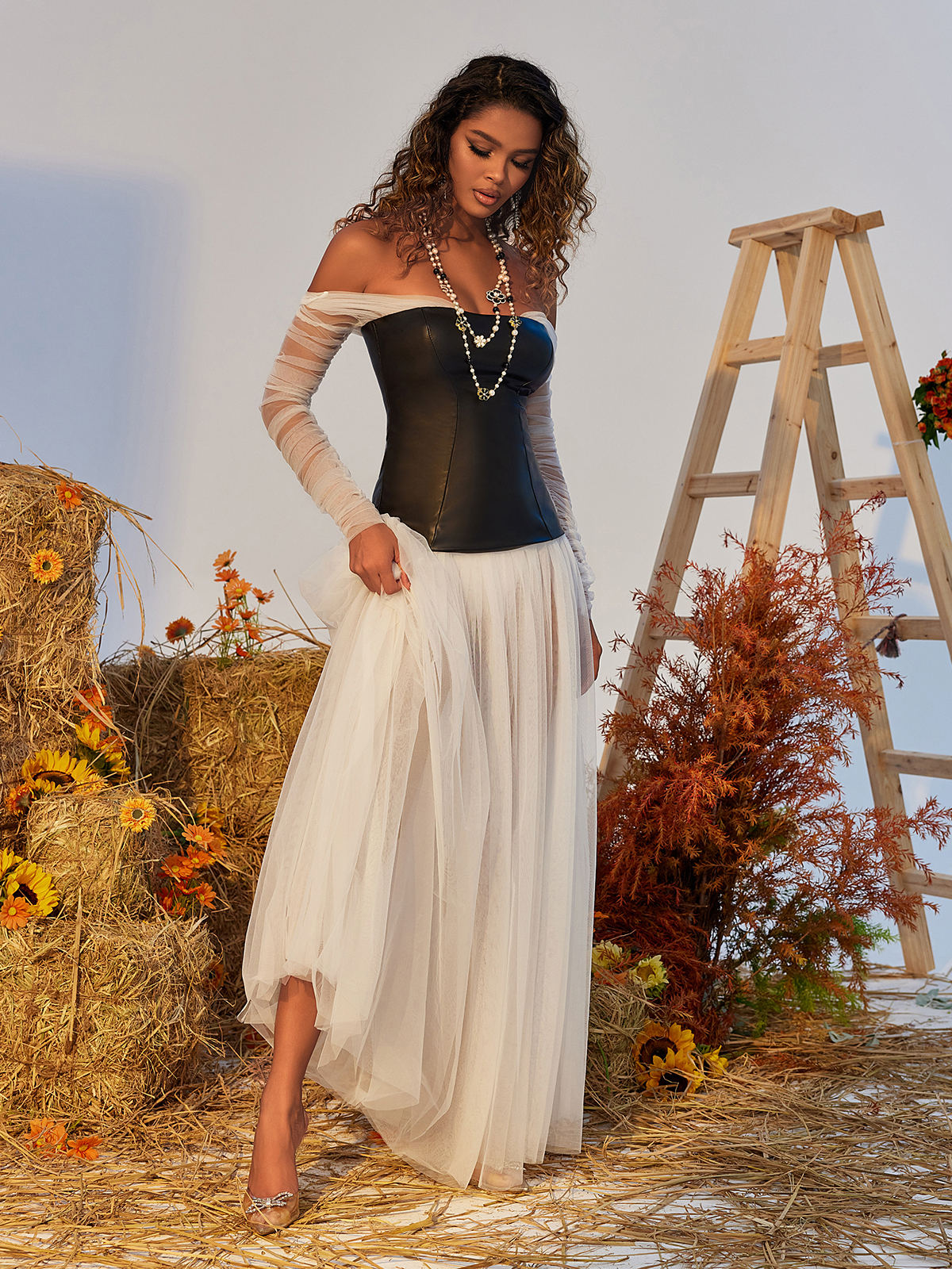 Gasira Patchwork Tulle Maxi Dress