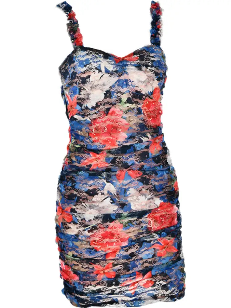Geoffrey Lace Ruched Mini Dress