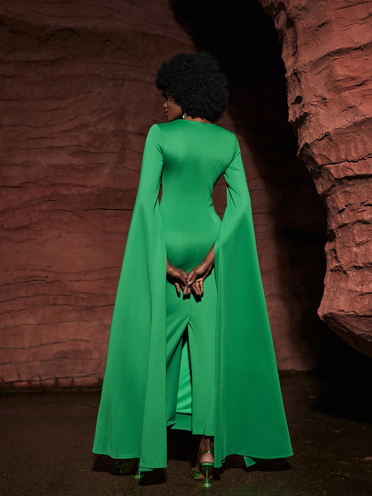 Gertie Long Sleeve Cutout Maxi Dress In Green