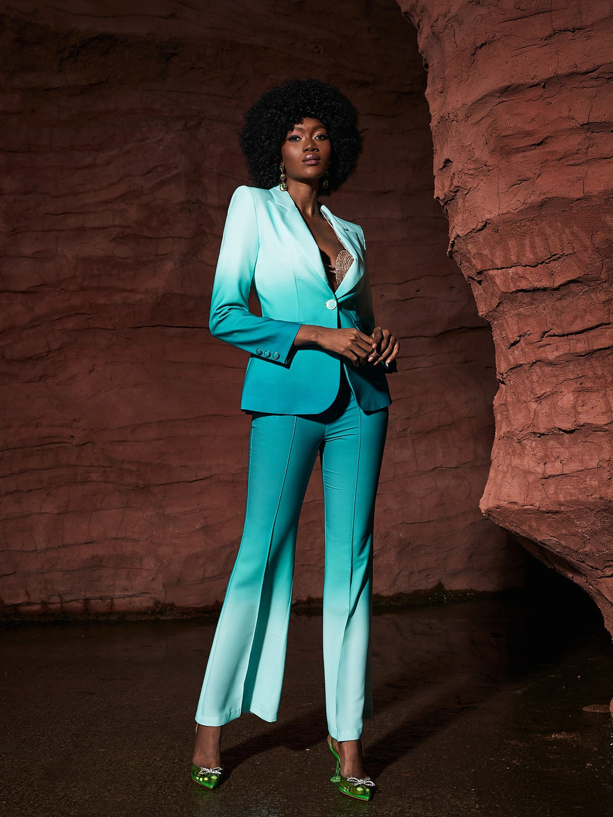 Gia Ombre Blazer Set In Green