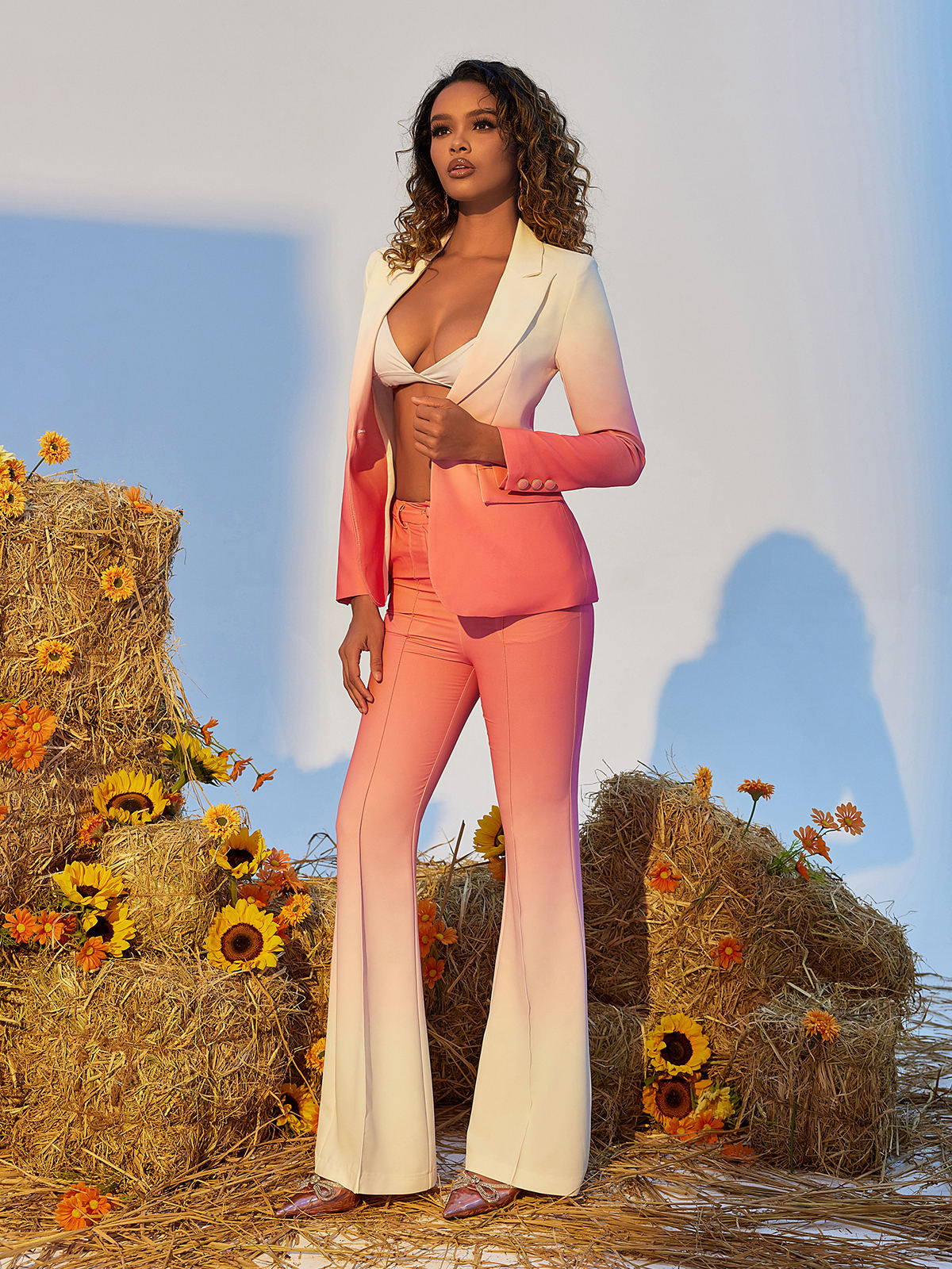 Gia Ombre Blazer Set In Red