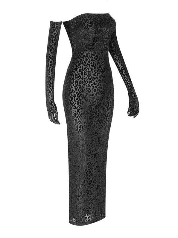 Gianna Leopard Print Bodycon Maxi Dress With Gloves - Mew Mews Fashion