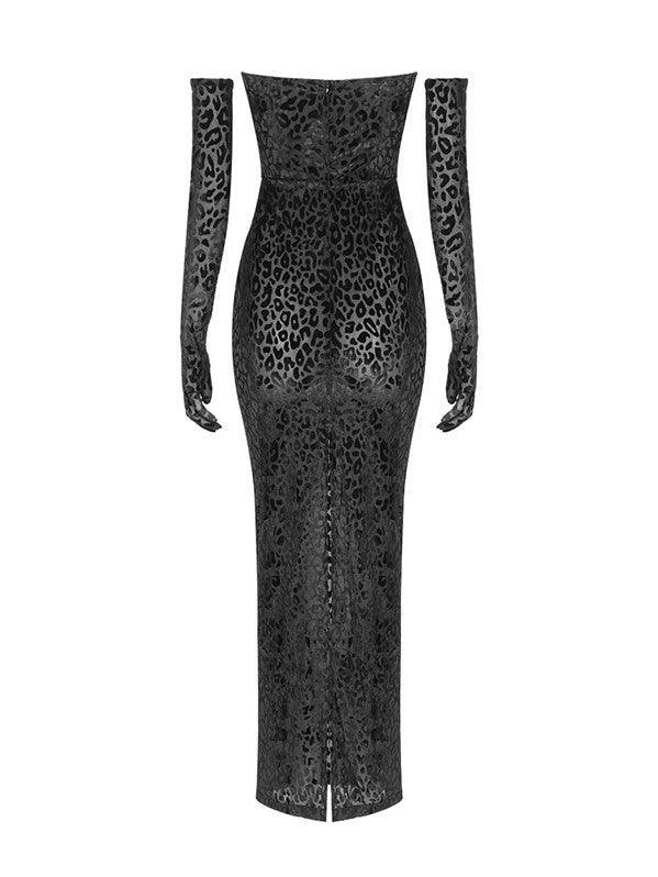 Gianna Leopard Print Bodycon Maxi Dress With Gloves - Mew Mews Fashion