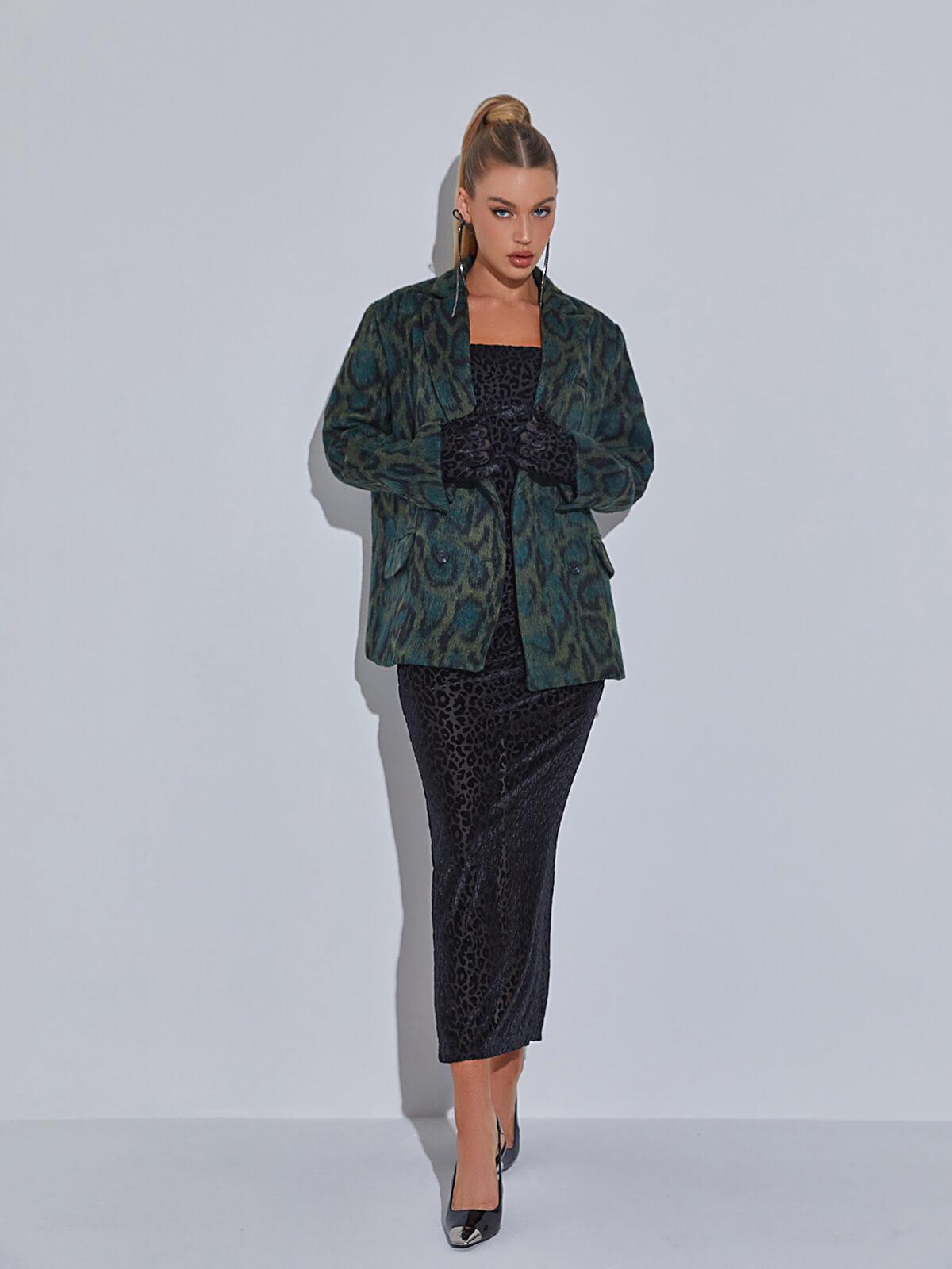 Gianna Leopard Print Bodycon Maxi Dress With Gloves - Mew Mews Fashion