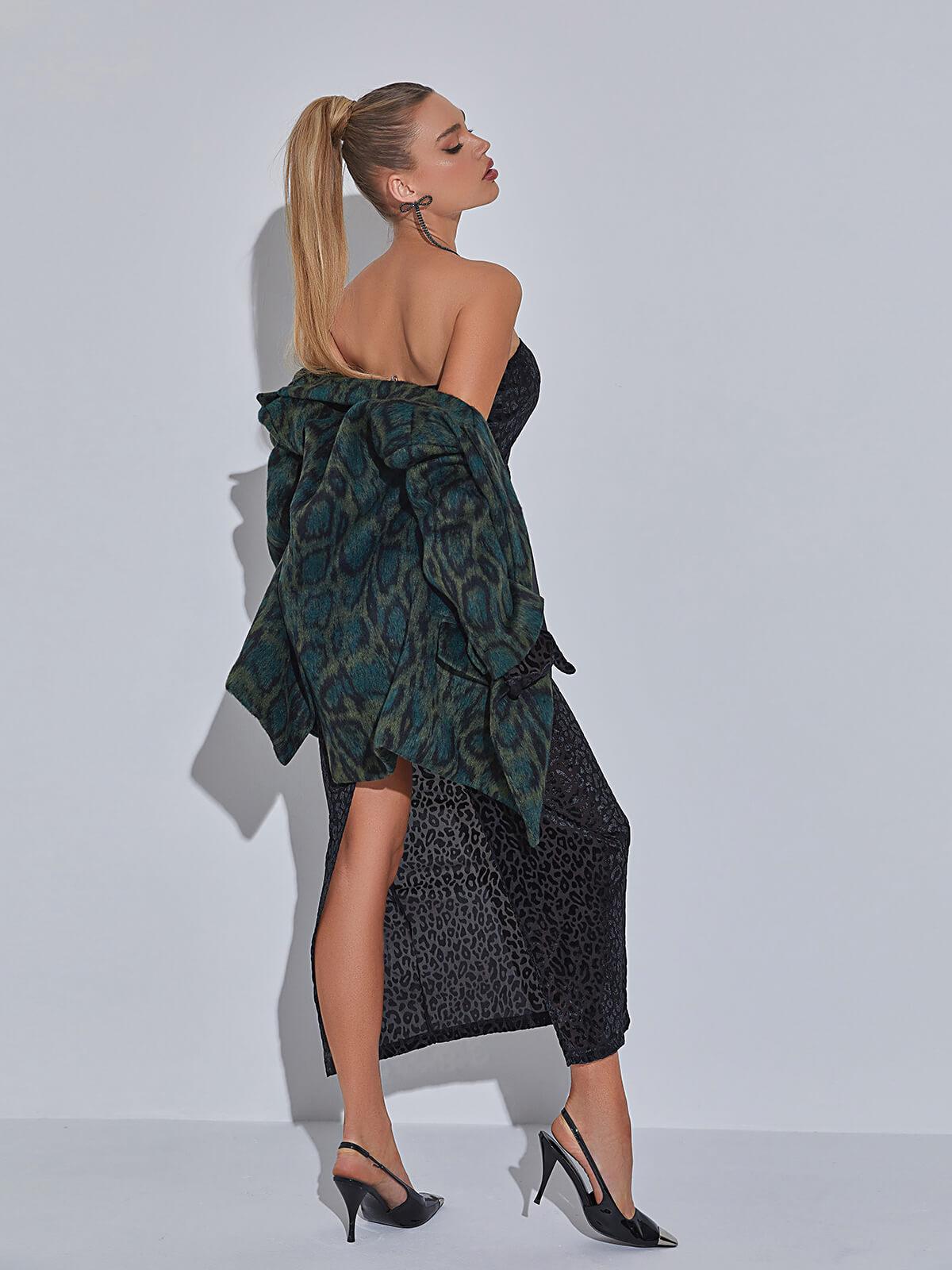Gianna Leopard Print Bodycon Maxi Dress With Gloves - Mew Mews Fashion