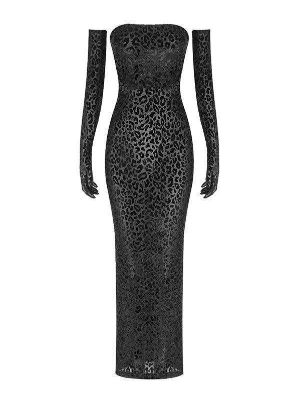 Gianna Leopard Print Bodycon Maxi Dress With Gloves - Mew Mews Fashion