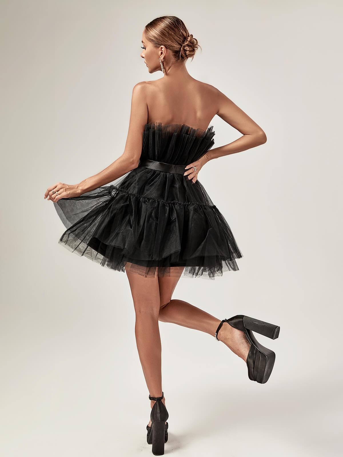 Guinevere Strapless Mesh Mini Dress In Black - Mew Mews Fashion