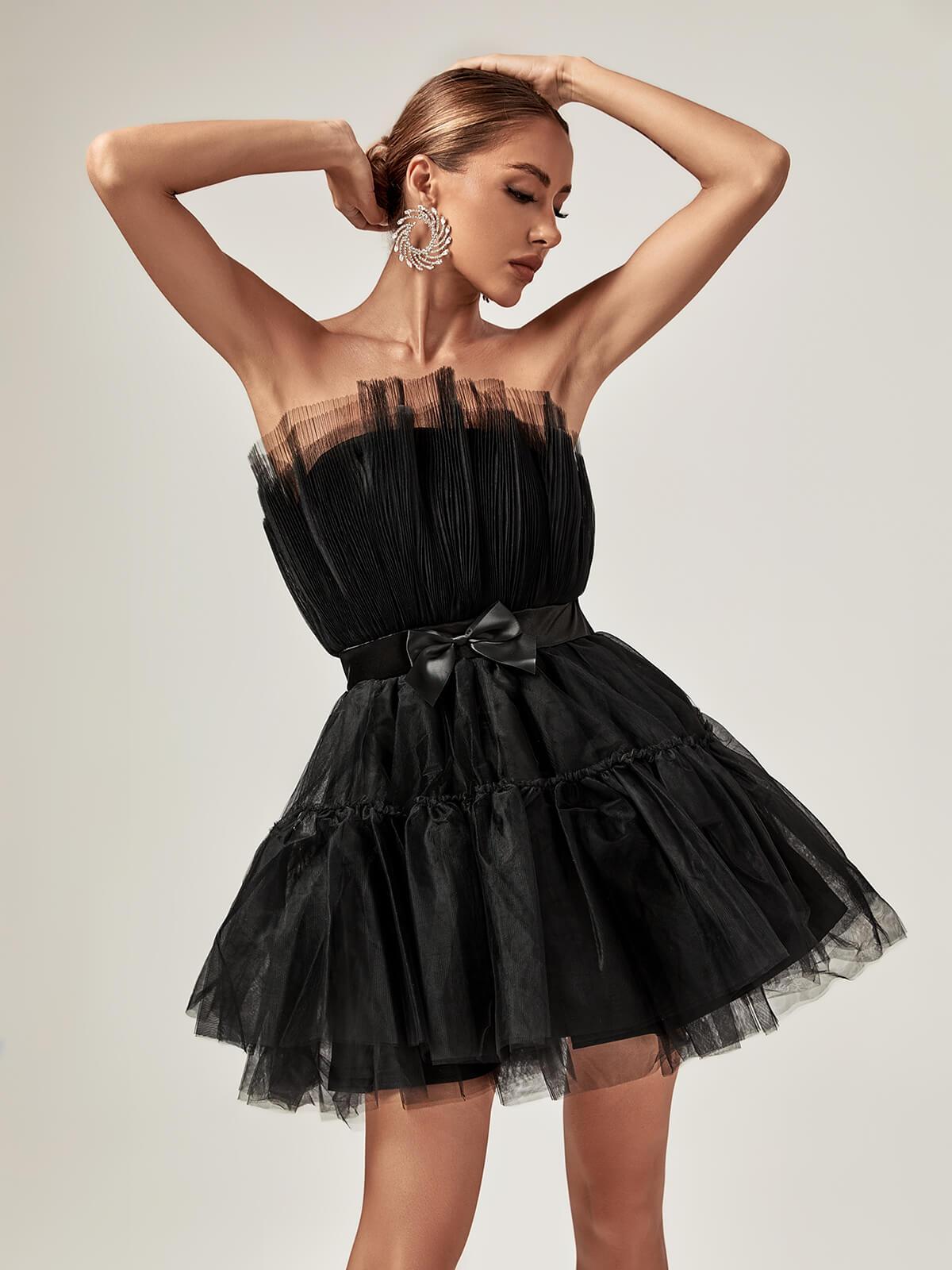 Guinevere Strapless Mesh Mini Dress In Black - Mew Mews Fashion