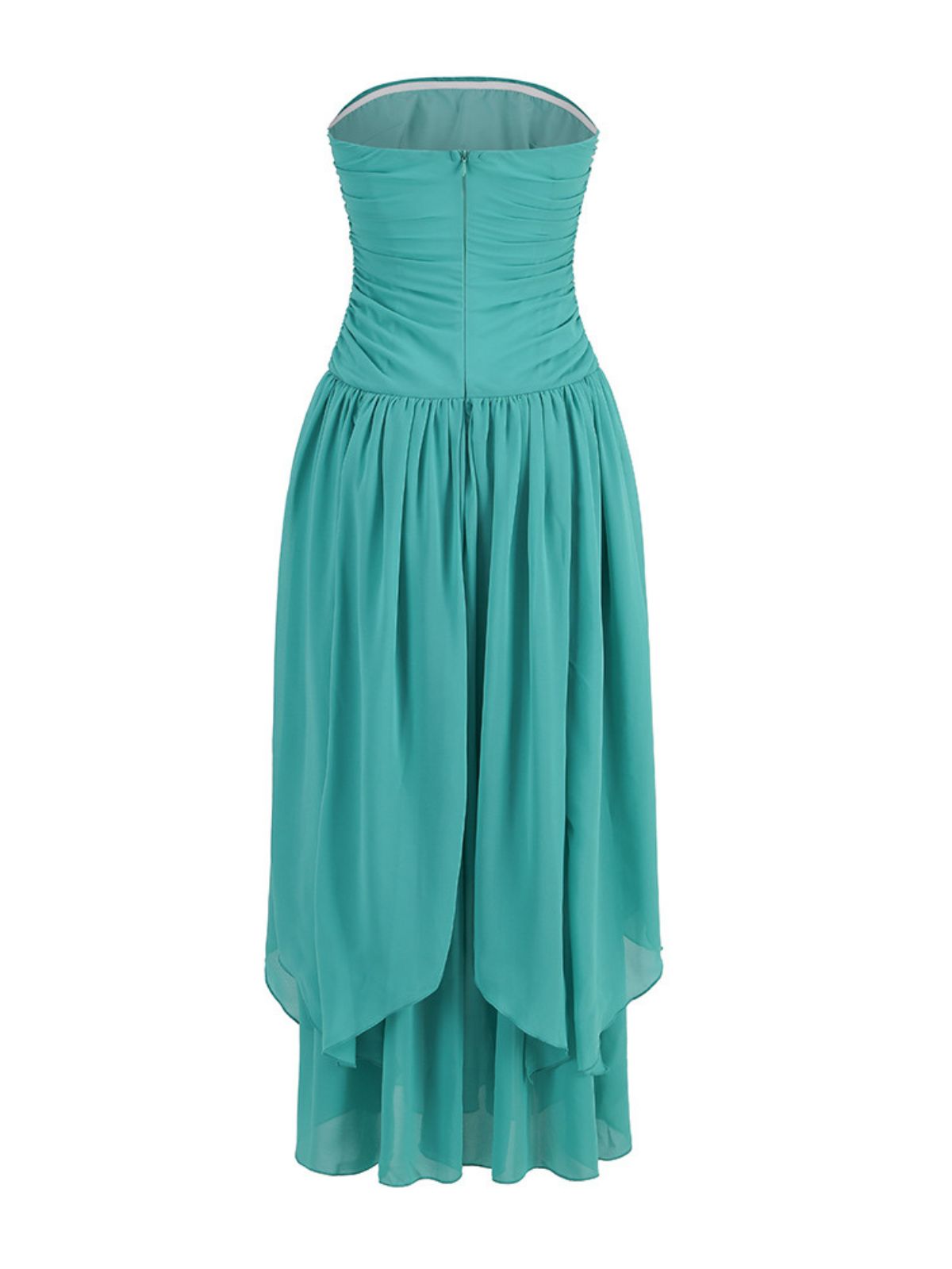 Harlem Strapless Ruched High Split Mesh Dress
