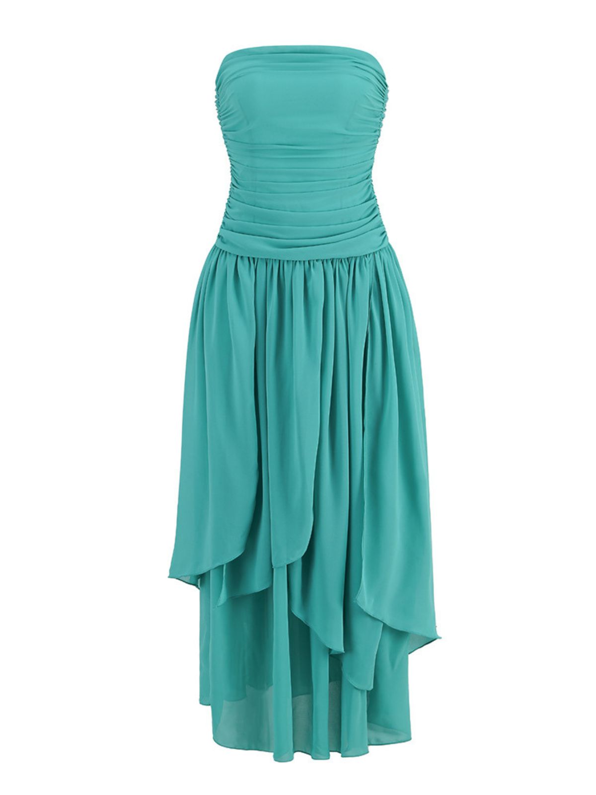 Harlem Strapless Ruched High Split Mesh Dress