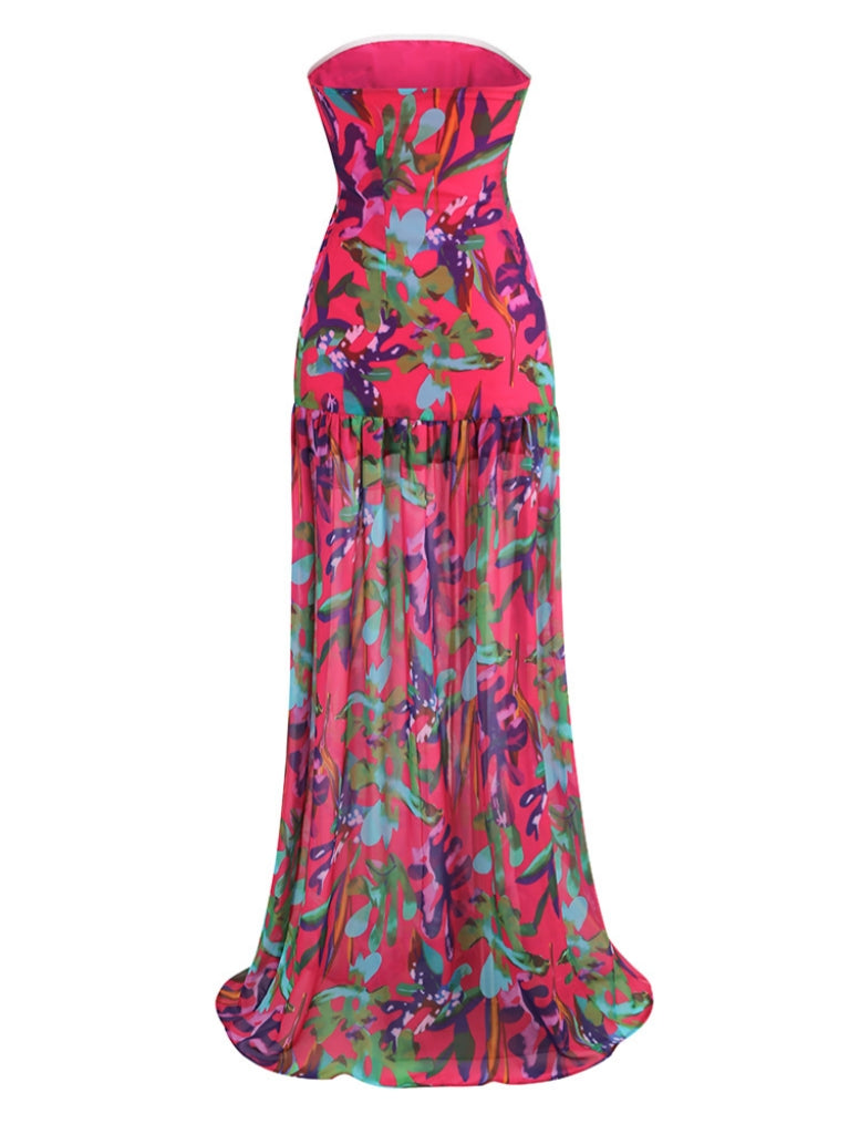 Haruko Strapless Floral Printed Maxi Dress
